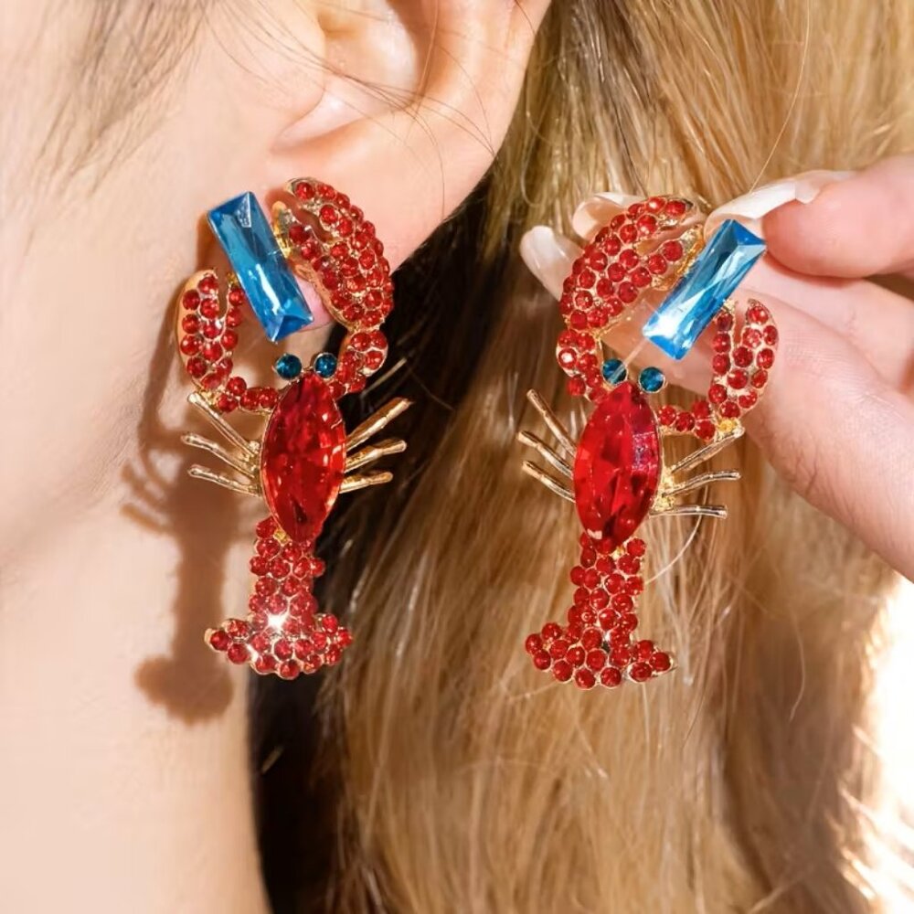 Summer Beach Lobster Rhinestone Earrings Z250